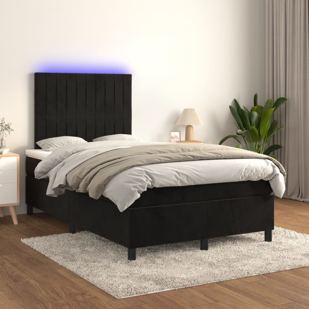 Box spring postel s matrací a LED černá 120x200 cm samet