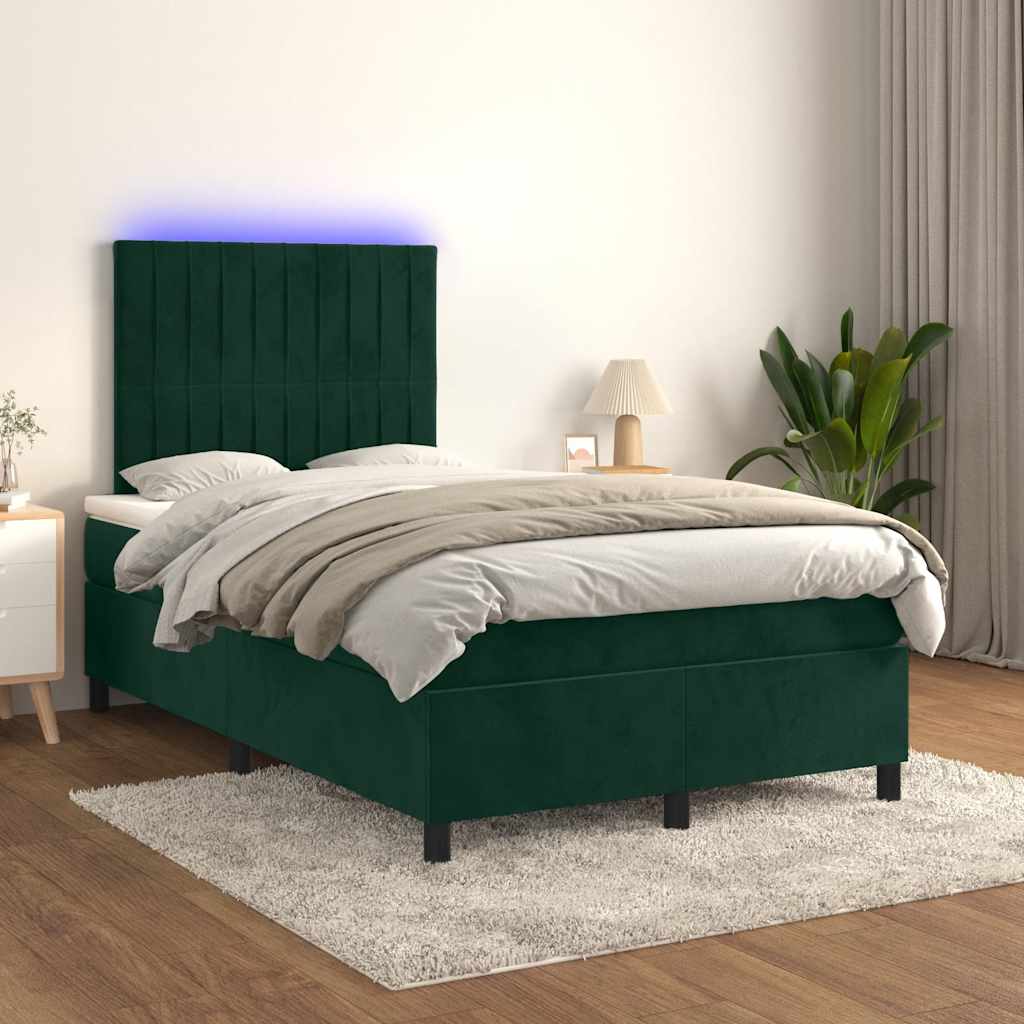 Kontinentalseng Med Led-Lys Velour Mørkegrøn - Lodrette striber / 120 x 200 cm