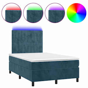 Box spring postel s matrací a LED tmavě modrá 120x200 cm samet - obrázek 2