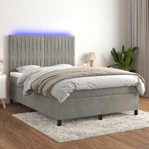 Box spring postel s matrací a LED světle šedá 140x190 cm samet - obrázek 1