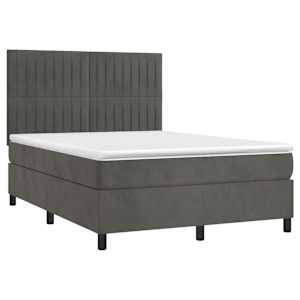 Box spring postel s matrací a LED tmavě šedá 140x190 cm samet - obrázek 3