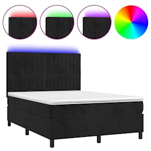 Box spring postelja z vzmetnico LED črna 140x190 cm žamet - slika 2