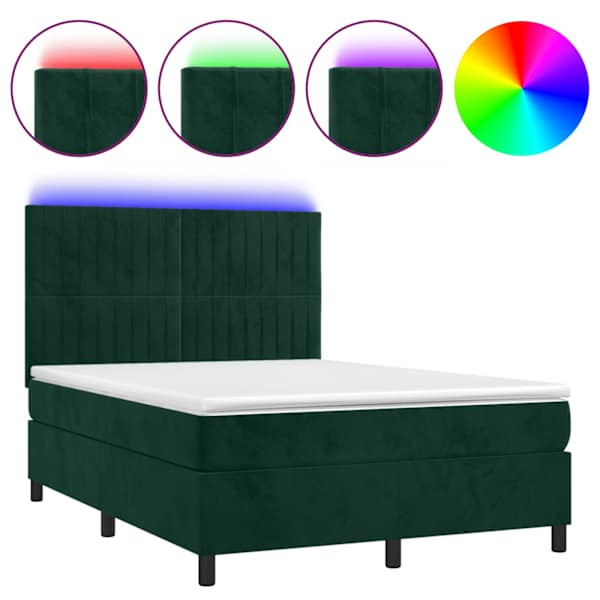 vidaXL kontinentaalvoodi madrats, LED, tumeroheline, 140x190 cm, samet