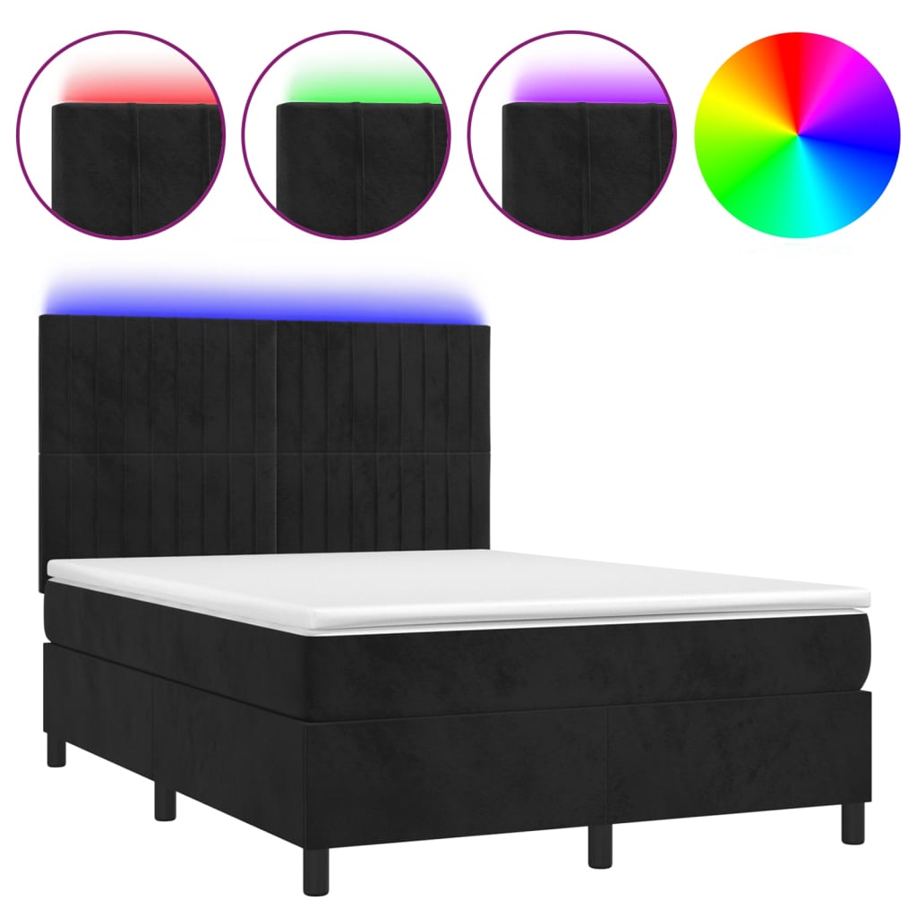 vidaXL Boxspring met matras en LED fluweel zwart 140x200 cm