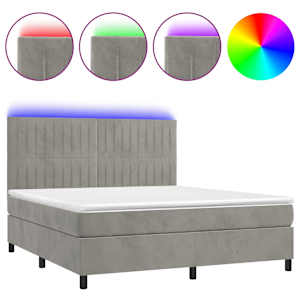 Box spring postel s matrací a LED světle šedá 160x200 cm samet - obrázek 2