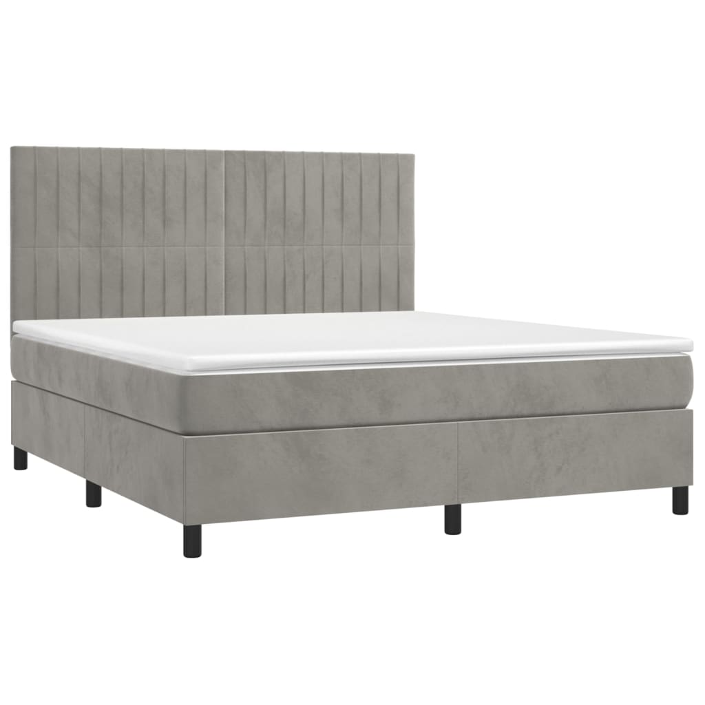 Thumbnail - vidaXL Boxspringbett mit Matratze & LED Hellgrau 160x200 cm Samt