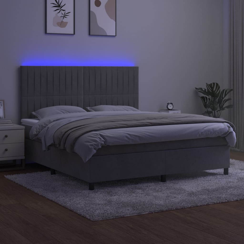 Łóżko kontynentalne z diodami LED, 203x160x118/128 cm, jasnoszare