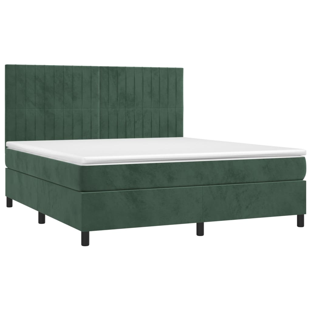 vidaXL Boxspring met matras en LED fluweel donkergroen 160x200 cm afbeelding