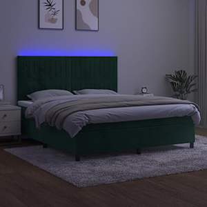 Box spring postel s matrací a LED tmavě zelená 160x200 cm samet - obrázek 4