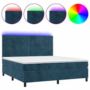Box spring postel s matrací a LED tmavě modrá 160x200 cm samet - obrázek 2