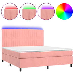 Box spring postel s matrací a LED růžová 160x200 cm samet - obrázek 2