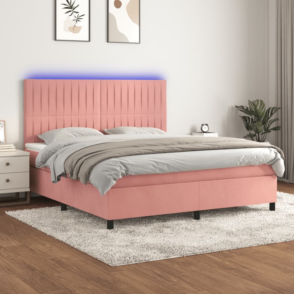 Sommier tapissier avec matelas et LED Rose 160x200 cm Velours
