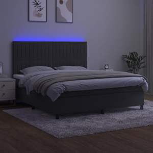 Box spring postel s matrací a LED tmavě šedá 180x200 cm samet - obrázek 4