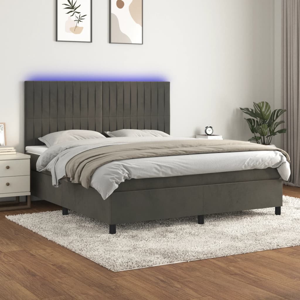 vidaXL Boxspringbett mit Matratze & LED Dunkelgrau 180x200 cm Samt