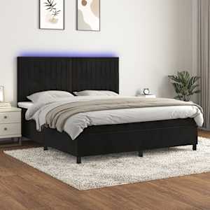 Box spring postel s matrací a LED černá 180x200 cm samet - obrázek 1