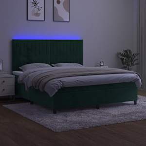 Box spring postel s matrací a LED tmavě zelená 180x200 cm samet - obrázek 4
