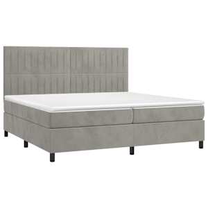 Box spring postel s matrací a LED světle šedá 200x200 cm samet - obrázek 3
