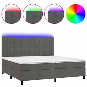 Box spring postel s matrací a LED tmavě šedá 200x200 cm samet - obrázek 2