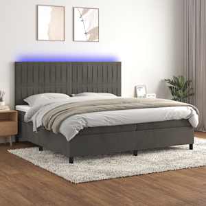 Box spring postel s matrací a LED tmavě šedá 200x200 cm samet - obrázek 1