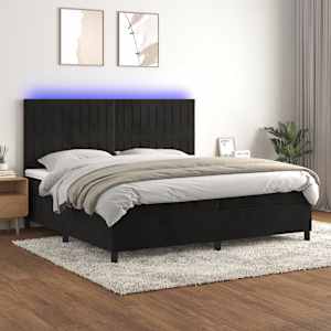 Box spring postel s matrací a LED černá 200x200 cm samet - obrázek 1