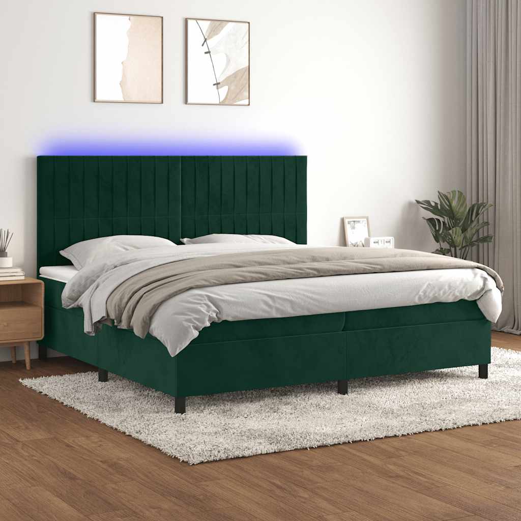 vidaXL Boxspringbett mit Matratze & LED Dunkelgrün 200x200 cm Samt
