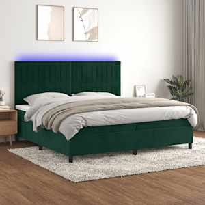 Box spring postelja z vzmetnico LED tem. zelena 200x200cm žamet