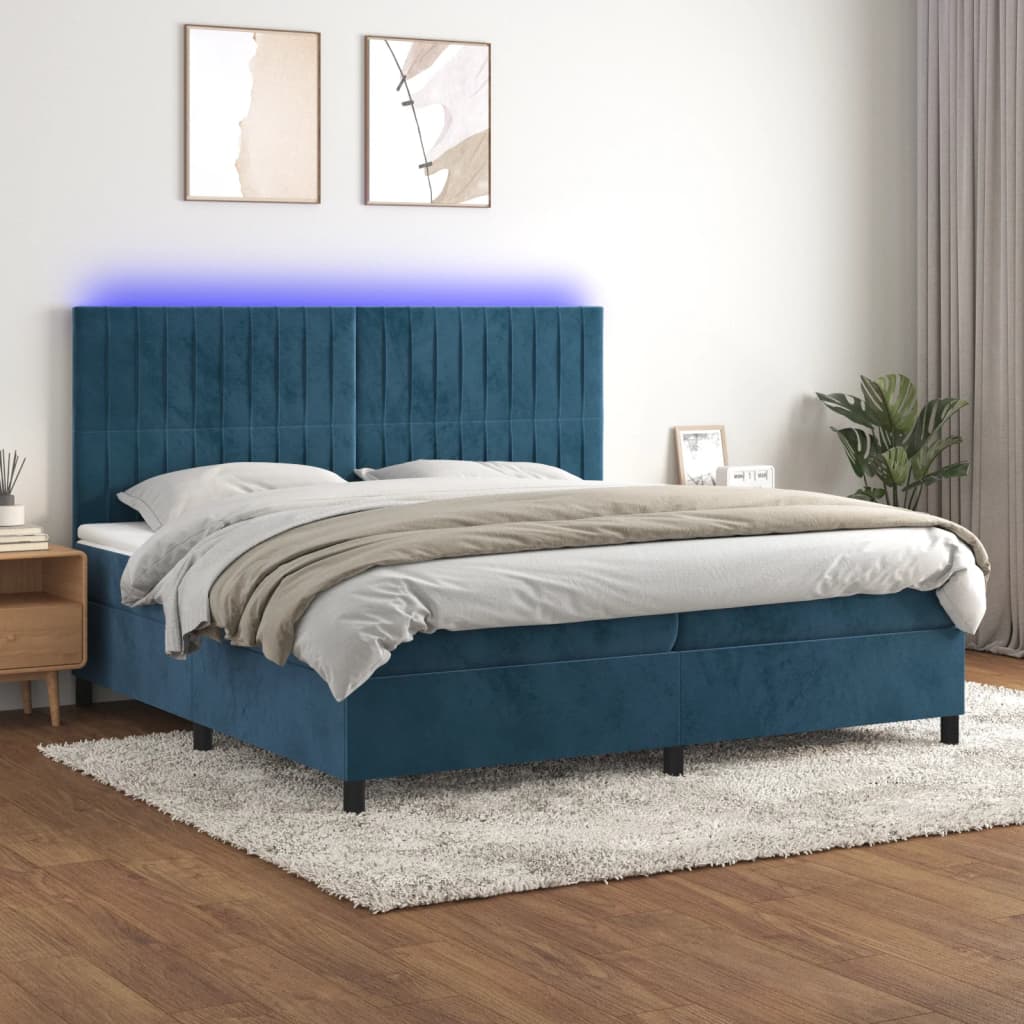 vidaXL Boxspringbett mit Matratze & LED Dunkelblau 200x200 cm Samt