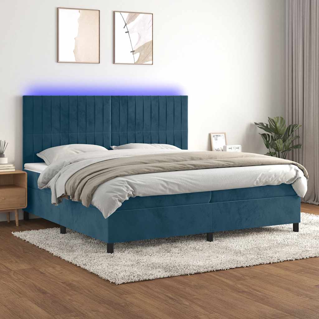 vidaXL Boxspringbett mit Matratze & LED Dunkelblau 200x200 cm Samt