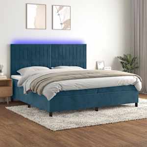 Box spring postel s matrací a LED tmavě modrá 200x200 cm samet - obrázek 1