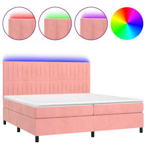 Box spring postel s matrací a LED růžová 200x200 cm samet - obrázek 2