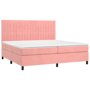 Box spring postel s matrací a LED růžová 200x200 cm samet - obrázek 3