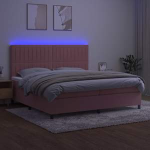 Box spring postel s matrací a LED růžová 200x200 cm samet - obrázek 4
