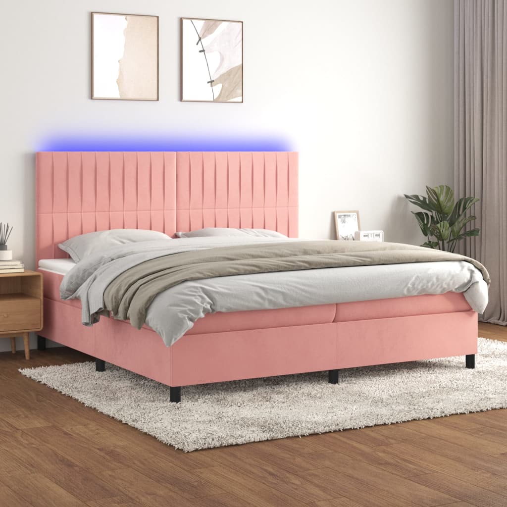 vidaXL Boxspringbett mit Matratze & LED Rosa 200x200 cm Samt