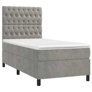 Box spring postel s matrací a LED světle šedá 80 x 200 cm samet - obrázek 3