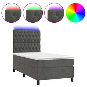 Box spring postel s matrací a LED tmavě šedá 80 x 200 cm samet - obrázek 2