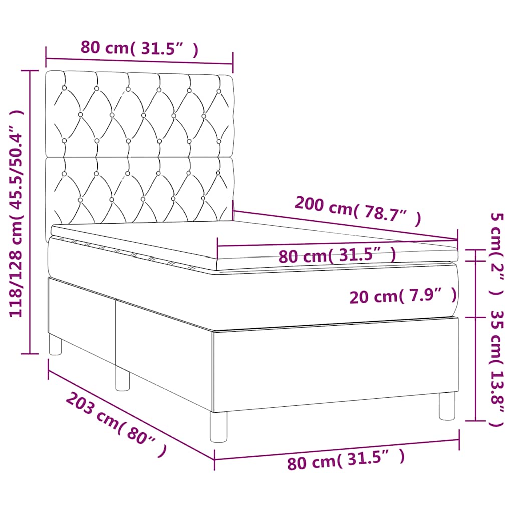 Box spring postel s matrací a LED tmavě modrá 80 x 200 cm samet - obrázek 9