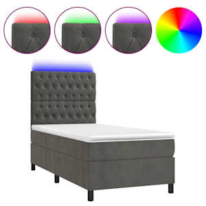 Box spring postel s matrací a LED tmavě šedá 90x190 cm samet - obrázek 2