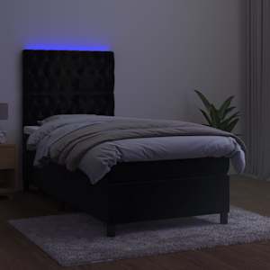 Box spring postel s matrací a LED černá 90x190 cm samet - obrázek 4