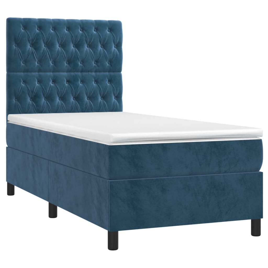 vidaXL Boxspring met matras en LED fluweel donkerblauw 90x190 cm afbeelding