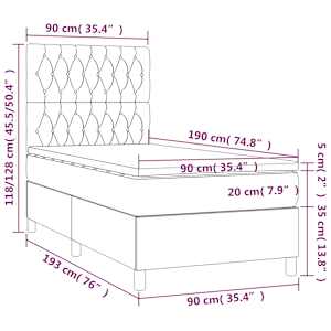 Box spring postel s matrací a LED tmavě modrá 90x190 cm samet - obrázek 9