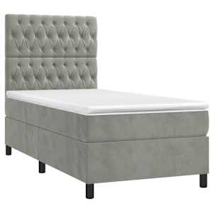 Box spring postel s matrací a LED světle šedá 90x200 cm samet - obrázek 3
