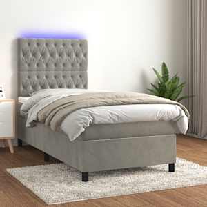 Box spring postel s matrací a LED světle šedá 90x200 cm samet