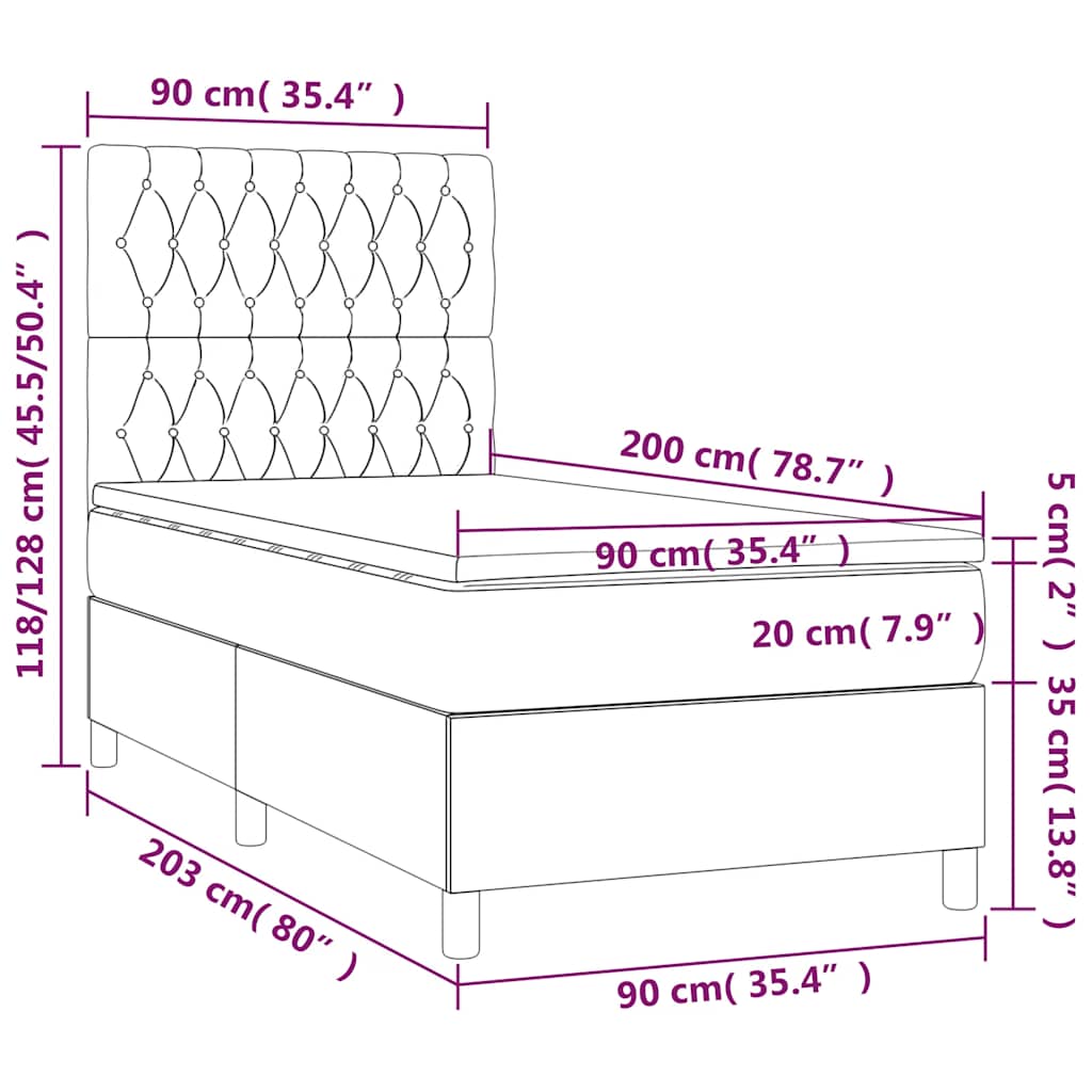 Box spring postelja z vzmetnico LED tem. zelena 90x200 cm žamet - slika 9