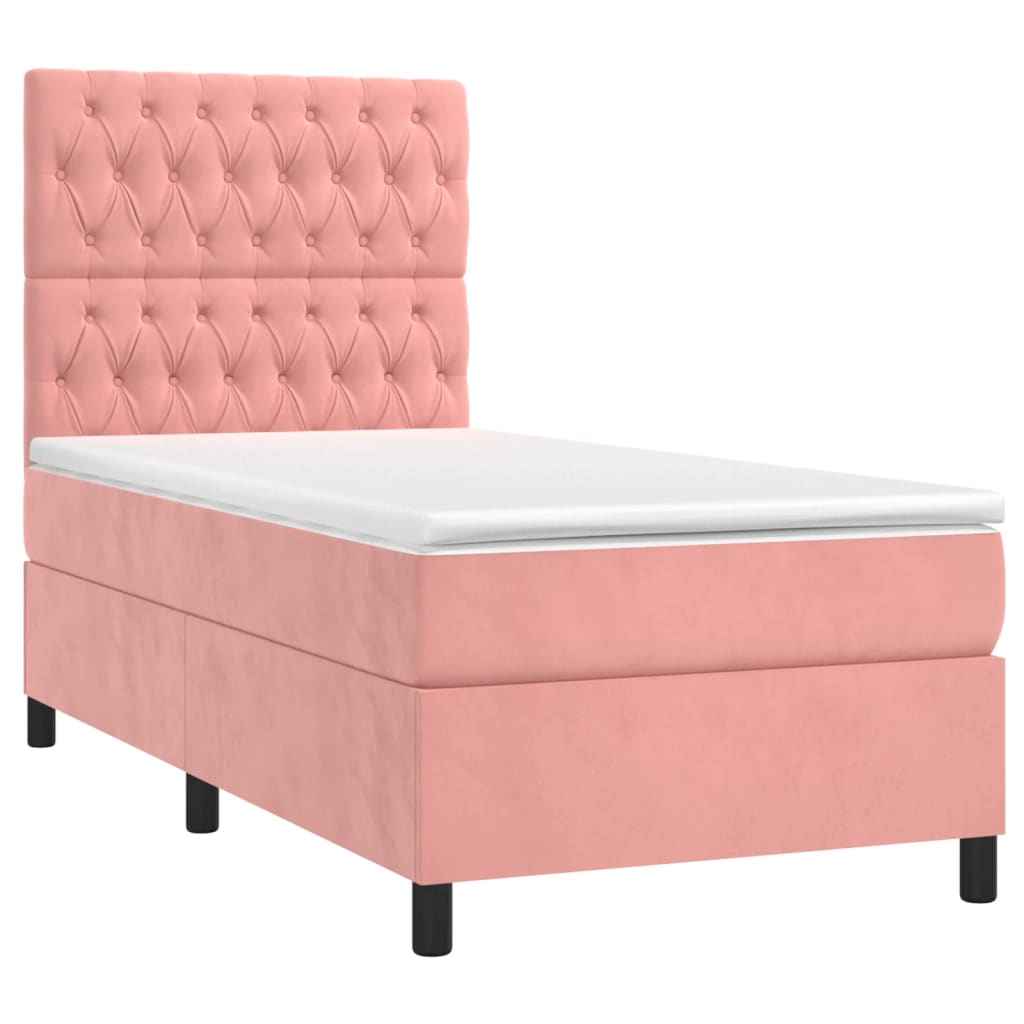 vidaXL Boxspring met matras en LED fluweel roze 90x200 cm afbeelding