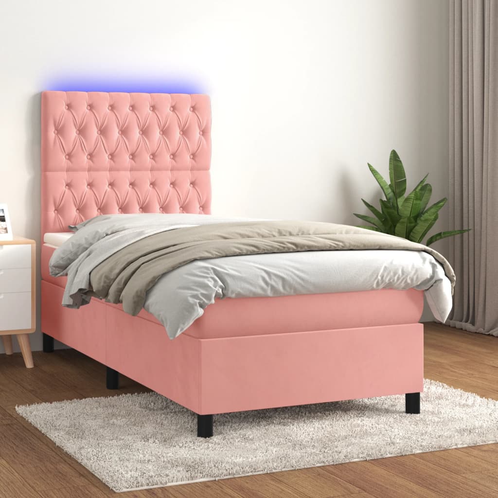 Boxspringbett mit Matratze & LED Rosa 90×200 cm Samt