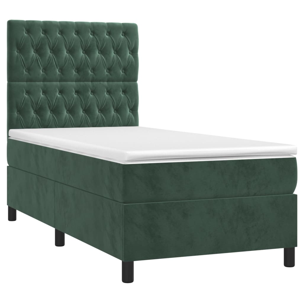 vidaXL Boxspring met matras en LED fluweel donkergroen 100x200 cm afbeelding
