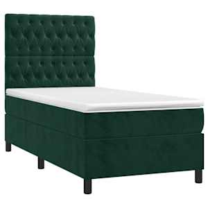 Box spring postel s matrací a LED tmavě zelená 100x200 cm samet - obrázek 3