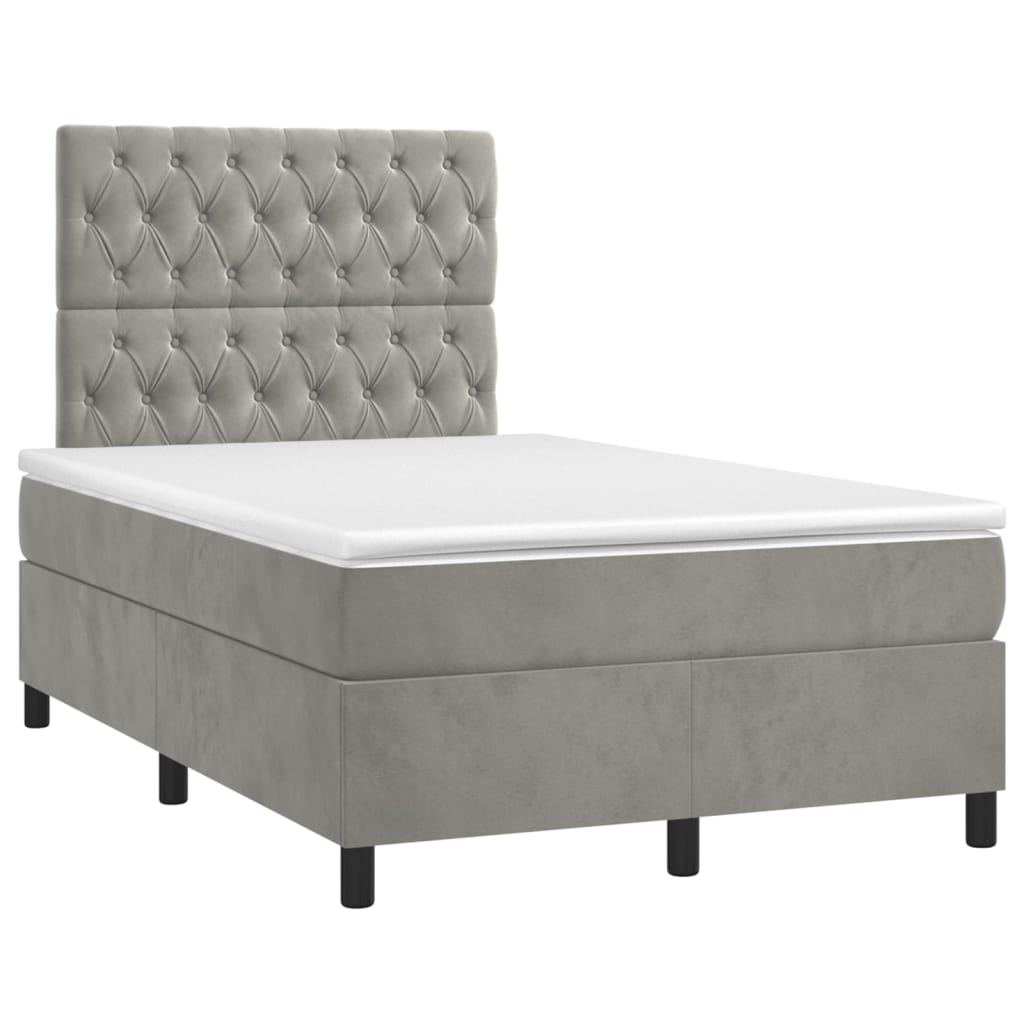 Thumbnail - vidaXL Boxspringbett mit Matratze & LED Hellgrau 120x200 cm Samt