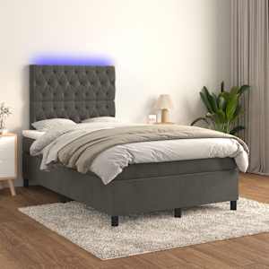 Box spring postelja z vzmetnico LED temno siva 120x200 cm žamet