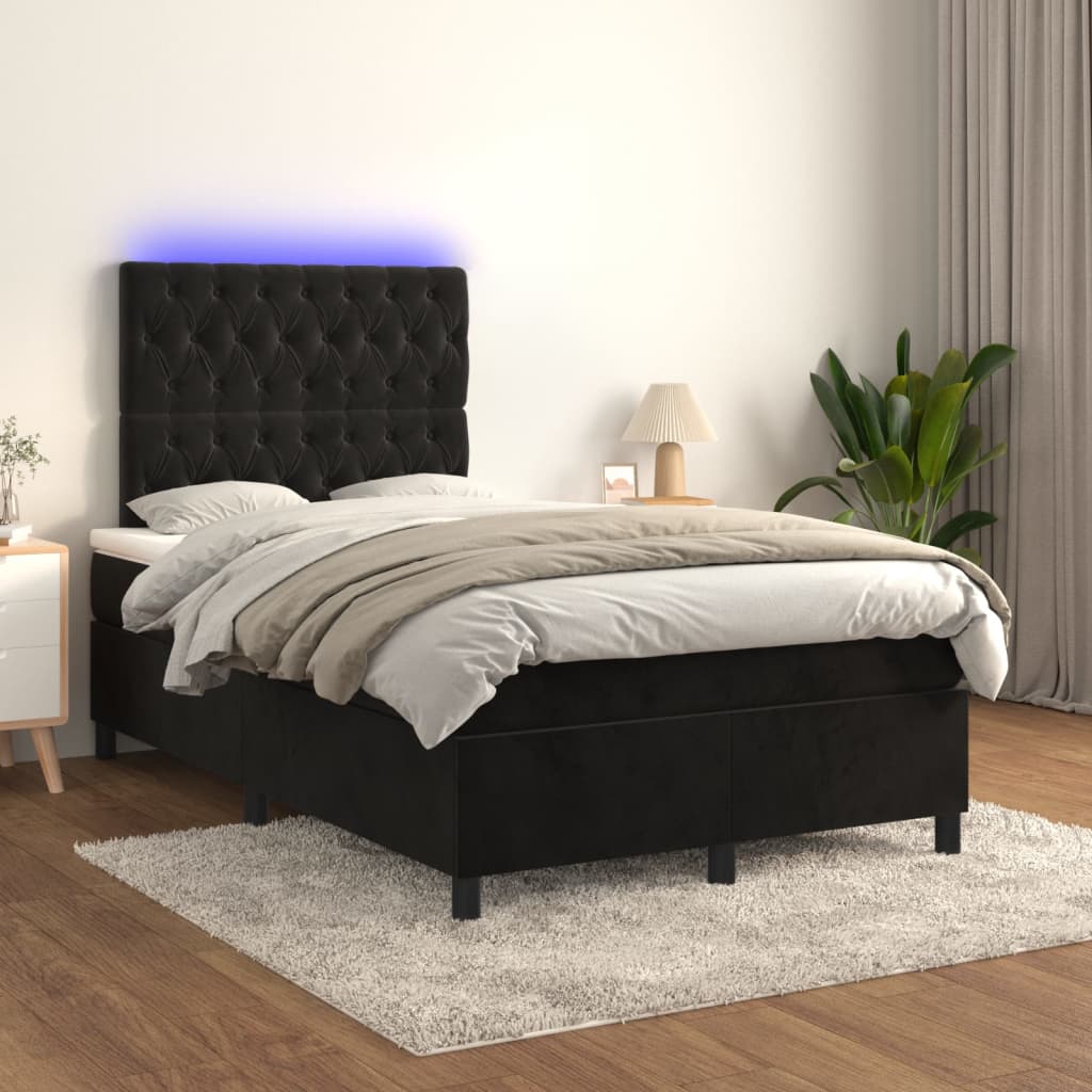 Sommier tapissier avec matelas et LED Noir 120 x 200 cm Velours